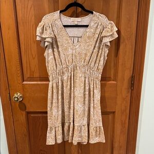 Michael KorsTan Paisley Ruffle Dress